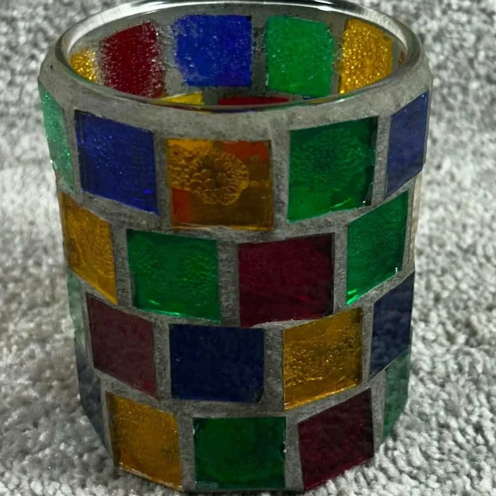 Mosaic Candle Holder Glass Boho Votive Decor Small Size